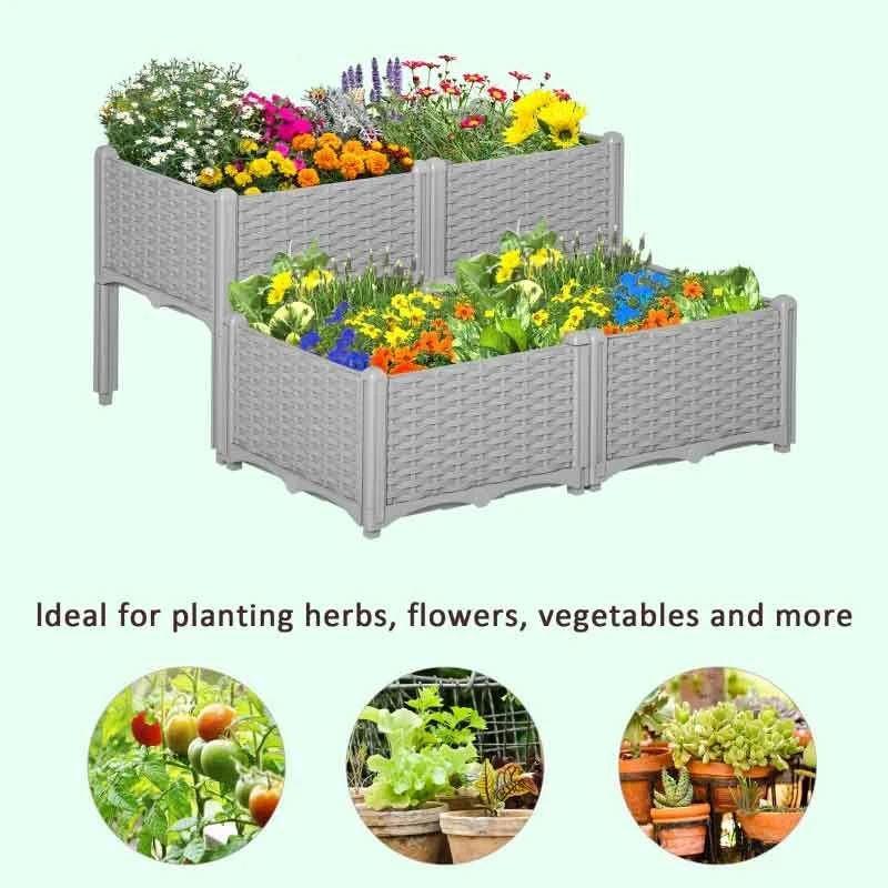 Outsunny Plastic Raised Garden Planter - Grey - 845-290V02GY 7 Outsunny Plastic Raised Garden Planter - Grey - 845-290V02GY - Image 7