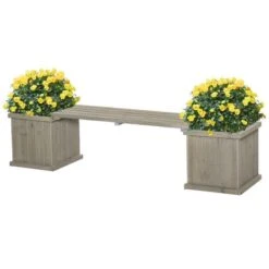 Outsunny Wooden Garden Planter & Bench Combination - Grey - 845-438V01GY