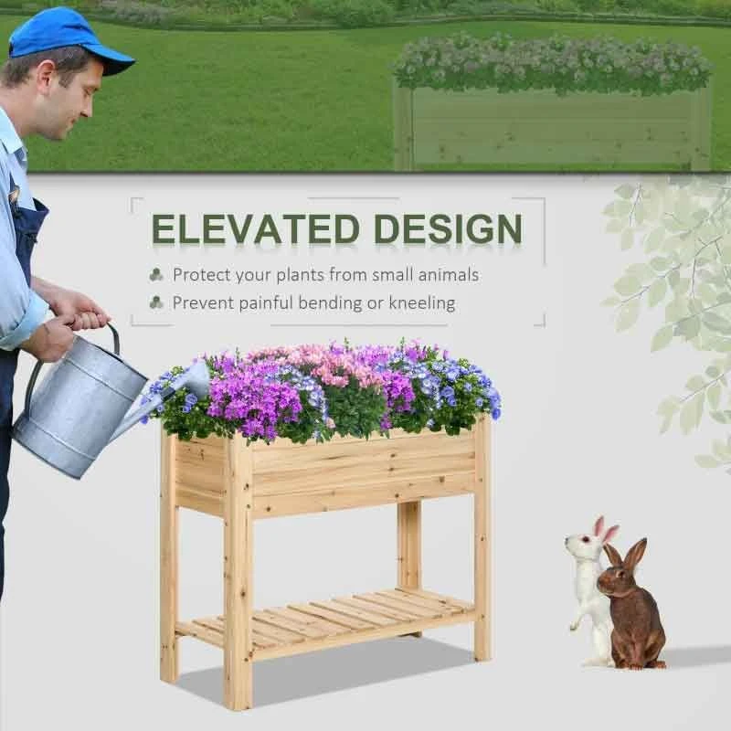 Outsunny Raised Rectangular Planter With Shelf - Natural Brown - 845-442 9 Outsunny Raised Rectangular Planter With Shelf - Natural Brown - 845-442 - Image 9