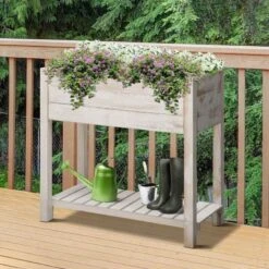 Outsunny Wooden 4 Pocket Garden Planter - Brown - 845-444