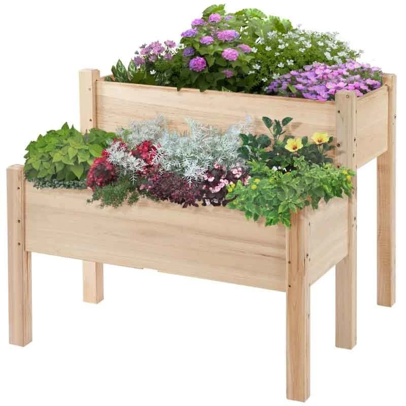 Outsunny 2 Piece Raised Planter Stand - Brown - 845-454 2 Outsunny 2 Piece Raised Planter Stand - Brown - 845-454 - Image 2