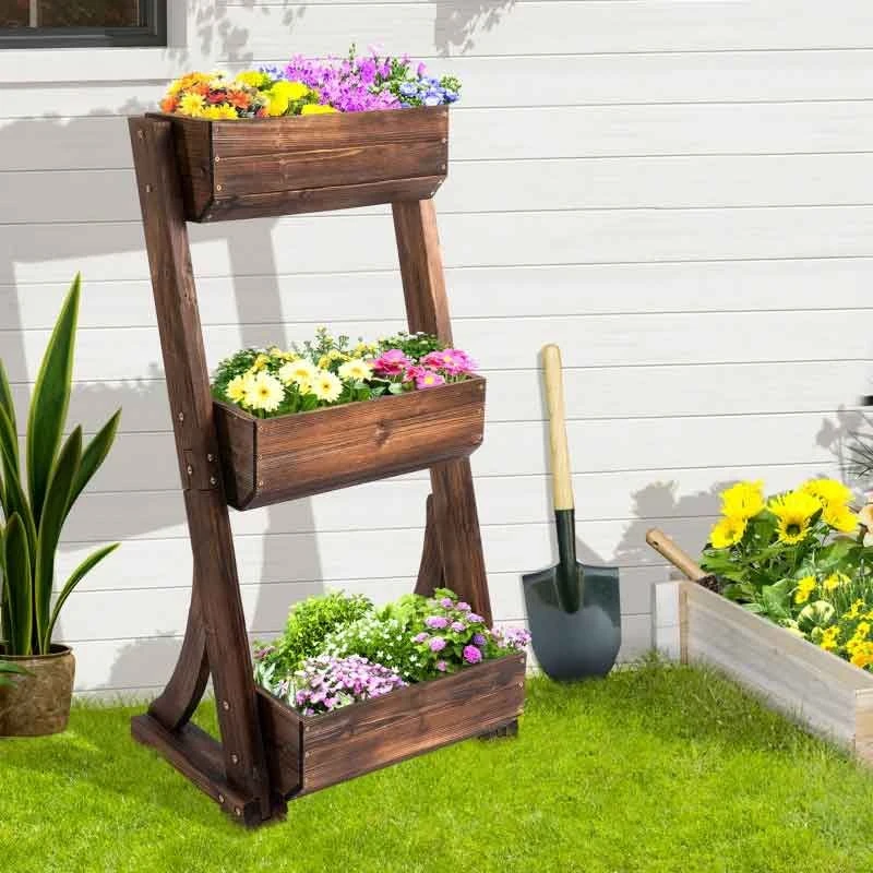 Outsunny 3 Tier Freestanding Raised Plant Rack - Brown - 845-466 1 Outsunny 3 Tier Freestanding Raised Plant Rack - Brown - 845-466