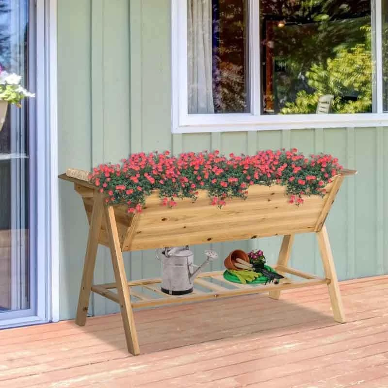 Outsunny Freestanding Raised Garden Planter With Shelf - Brown - 845-469 1 Outsunny Freestanding Raised Garden Planter With Shelf - Brown - 845-469