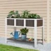 Outsunny Wooden Raised Garden Planter With Shelf - Grey/White - 845-473 -OUTSUNNY Sales Shop outsunny 845473 lifestyle1