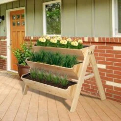Outsunny 3 Tier Garden Planter With Clapboard And Hooks - Brown - 845-476