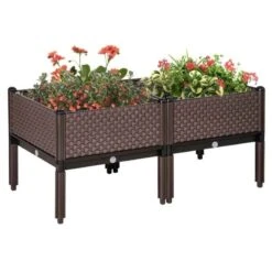 Outsunny Raised Garden Planter With Self-Watering Design - Set Of 2 - Brown - 845-555