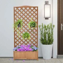 Outsunny Wooden Garden Planter With Trellis - Brown - 845-635V01