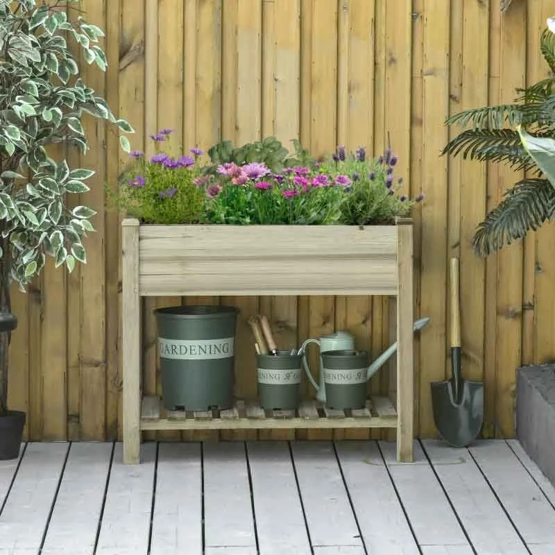 Outsunny Raised Garden Planter With Storage Shelf - Brown - 845-661 1 Outsunny Raised Garden Planter With Storage Shelf - Brown - 845-661