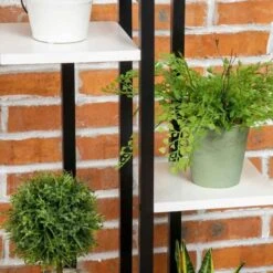 Outsunny 5 Tier Corner Plant Stand - White/Black - 845-759V00WT -OUTSUNNY Sales Shop outsunny 845759v00wt close up shelf