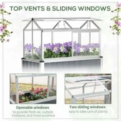 Outsunny Galvanised Steel Raised Garden Planter With Greenhouse - Grey/Silver - 845-771V00CG -OUTSUNNY Sales Shop outsunny 845771v00cg 2