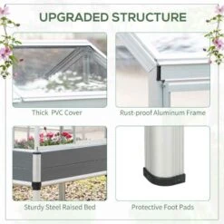 Outsunny Galvanised Steel Raised Garden Planter With Greenhouse - Grey/Silver - 845-771V00CG -OUTSUNNY Sales Shop outsunny 845771v00cg 3