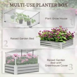 Outsunny Raised Bed With Mini Greenhouse And Cold Frame - Silver - 845-779V00SR -OUTSUNNY Sales Shop outsunny 845779v00sr 1