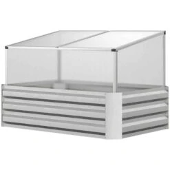 Outsunny Raised Bed With Mini Greenhouse And Cold Frame - Silver - 845-779V00SR