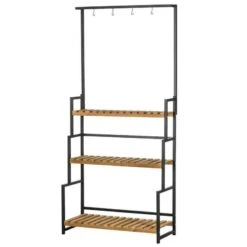 Outsunny 3 Tier Plant Stand With Hanging Hooks - Natural/Black - 845-788V00ND 13 Outsunny 3 Tier Plant Stand With Hanging Hooks - Natural/Black - 845-788V00ND -OUTSUNNY Sales Shop outsunny 845788v00nd