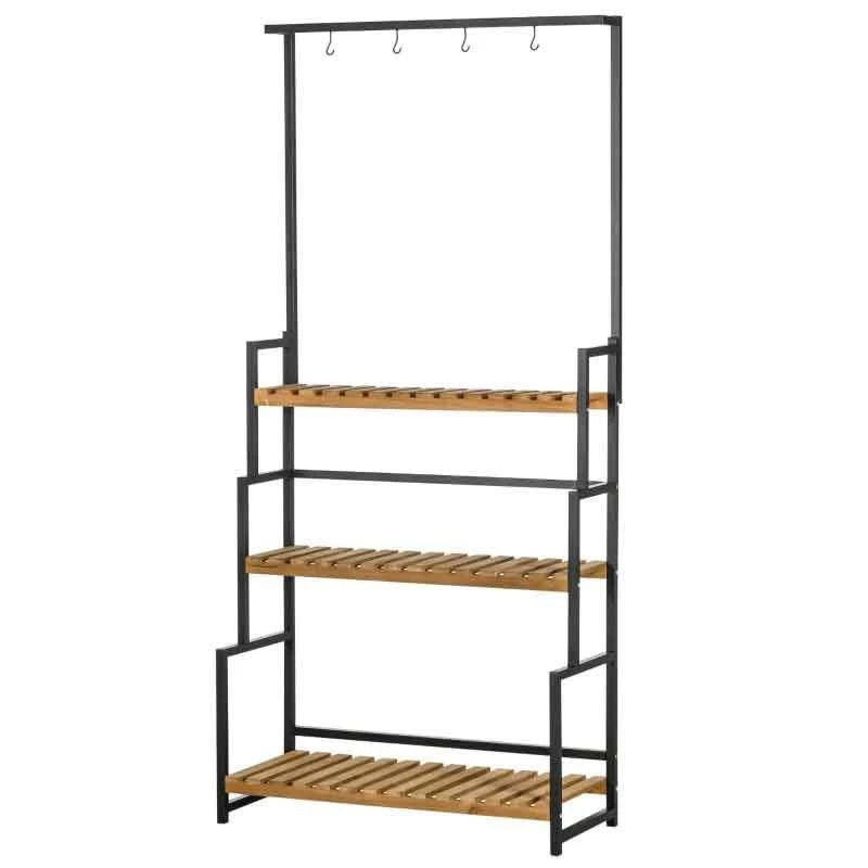 Outsunny 3 Tier Plant Stand With Hanging Hooks - Natural/Black - 845-788V00ND 4 Outsunny 3 Tier Plant Stand With Hanging Hooks - Natural/Black - 845-788V00ND - Image 4