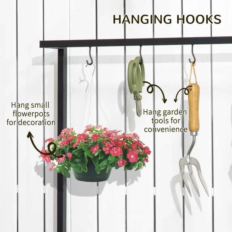 Outsunny 3 Tier Plant Stand With Hanging Hooks - Natural/Black - 845-788V00ND 9 Outsunny 3 Tier Plant Stand With Hanging Hooks - Natural/Black - 845-788V00ND - Image 9