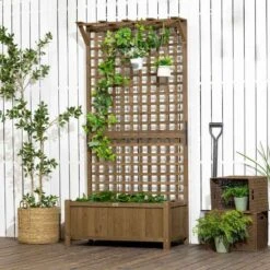 Outsunny Wood Planter With Trellis - Brown - 845-792V00CF -OUTSUNNY Sales Shop outsunny 845792v00cf main image