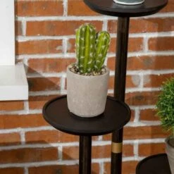 Outsunny 3 Tier Corner Plant Stand - Dark Walnut - 845-811V00DW 13 Outsunny 3 Tier Corner Plant Stand - Dark Walnut - 845-811V00DW -OUTSUNNY Sales Shop outsunny 845811v00dw close up pot