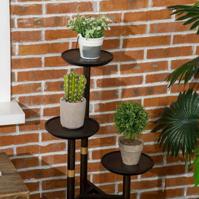 Outsunny 3 Tier Corner Plant Stand - Dark Walnut - 845-811V00DW 3 Outsunny 3 Tier Corner Plant Stand - Dark Walnut - 845-811V00DW - Image 3