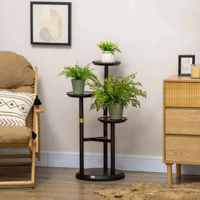 Outsunny 3 Tier Corner Plant Stand - Dark Walnut - 845-811V00DW 1 Outsunny 3 Tier Corner Plant Stand - Dark Walnut - 845-811V00DW