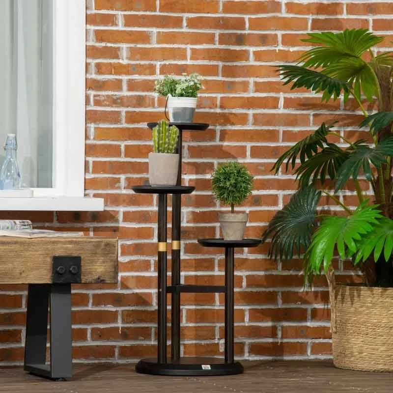 Outsunny 3 Tier Corner Plant Stand - Dark Walnut - 845-811V00DW 2 Outsunny 3 Tier Corner Plant Stand - Dark Walnut - 845-811V00DW - Image 2