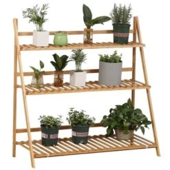 Outsunny 3 Tier Plant Stand - Natural - 845-812V00ND 12 Outsunny 3 Tier Plant Stand - Natural - 845-812V00ND -OUTSUNNY Sales Shop outsunny 845812v00nd side view