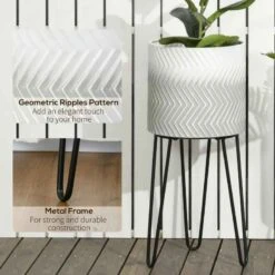Outsunny Metal Plant Stand With Pot - Set Of 2 - White/Grey/Black - 845-826V01GY -OUTSUNNY Sales Shop outsunny 845826v01gy 2