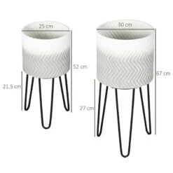 Outsunny Metal Plant Stand With Pot - Set Of 2 - White/Grey/Black - 845-826V01GY -OUTSUNNY Sales Shop outsunny 845826v01gy dimensions