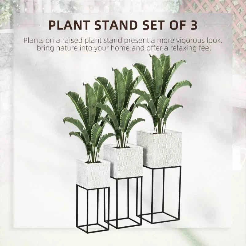 Outsunny Metal Plant Stand With Pot - Set Of 3 - Grey/Black - 845-828V00GY 9 Outsunny Metal Plant Stand With Pot - Set Of 3 - Grey/Black - 845-828V00GY - Image 9