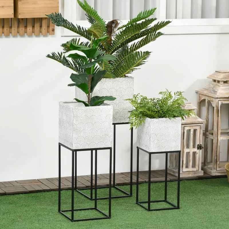 Outsunny Metal Plant Stand With Pot - Set Of 3 - Grey/Black - 845-828V00GY 3 Outsunny Metal Plant Stand With Pot - Set Of 3 - Grey/Black - 845-828V00GY - Image 3