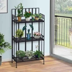 Outsunny 3 Tier Metal Plant Stand - Black - 84B-274
