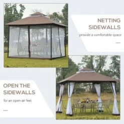 Outsunny Metal Garden Gazebo With Mesh Curtains 3000x3000mm - Brown - 84C-010CF -OUTSUNNY Sales Shop outsunny 84c 010cf 4