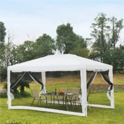 Outsunny Garden Gazebo Marquee With Mesh Curtains 4000x3000mm - White - 84C-022
