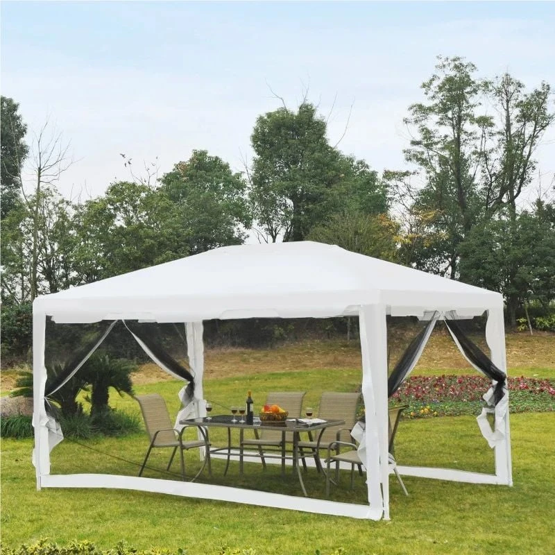 Outsunny Garden Gazebo Marquee With Mesh Curtains 4000x3000mm - White - 84C-022 1 Outsunny Garden Gazebo Marquee With Mesh Curtains 4000x3000mm - White - 84C-022