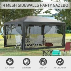 Outsunny Garden Gazebo Marquee With Mesh Curtains 4000x3000mm - Dark Grey - 84C-022GY -OUTSUNNY Sales Shop outsunny 84c 022gy 3