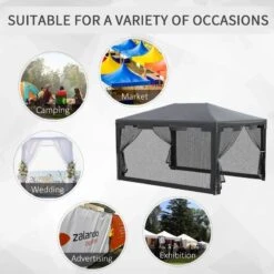 Outsunny Garden Gazebo Marquee With Mesh Curtains 4000x3000mm - Dark Grey - 84C-022GY -OUTSUNNY Sales Shop outsunny 84c 022gy 6