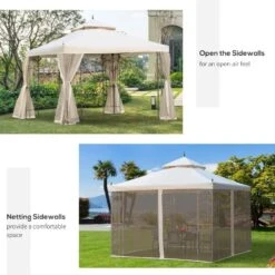 Outsunny 2 Tier Garden Gazebo With Mesh Curtains 3000x3000mm - Cream White - 84C-028 -OUTSUNNY Sales Shop outsunny 84c 028 4