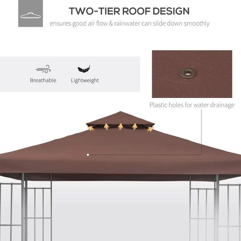 Outsunny 2 Tier Gazebo Replacement Canopy 3000x3000mm - Coffee - 84C-041 7 Outsunny 2 Tier Gazebo Replacement Canopy 3000x3000mm - Coffee - 84C-041 - Image 7