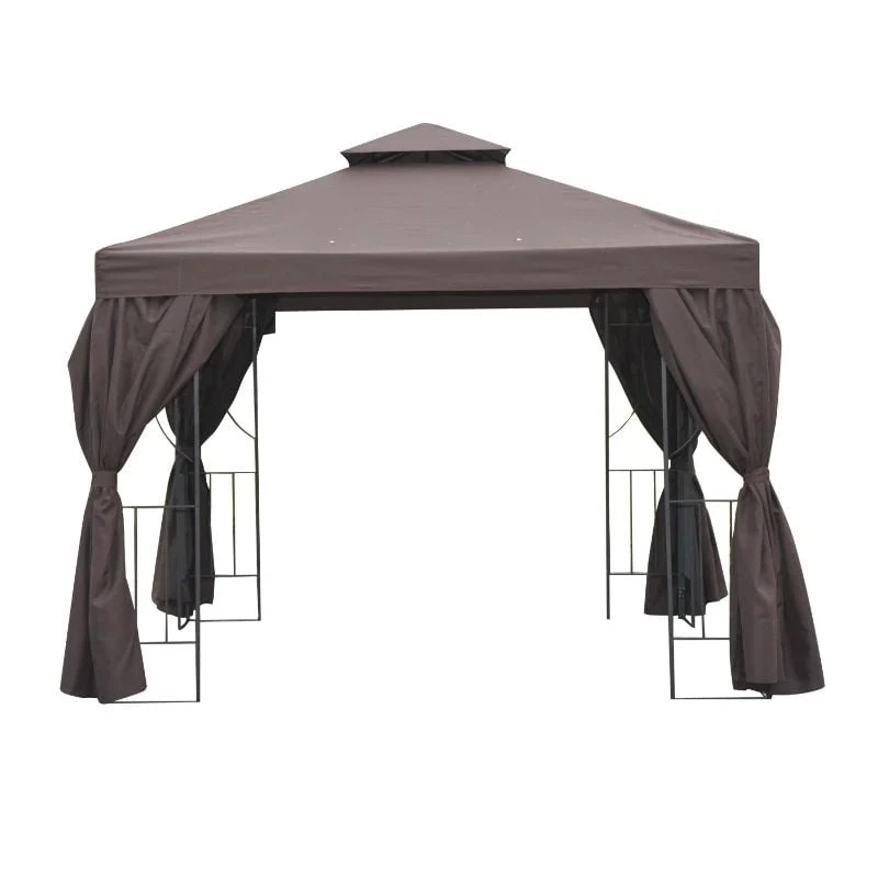 Outsunny 2 Tier Garden Gazebo With Curtains 3000x3000mm - Brown - 84C-043BN 2 Outsunny 2 Tier Garden Gazebo With Curtains 3000x3000mm - Brown - 84C-043BN - Image 2