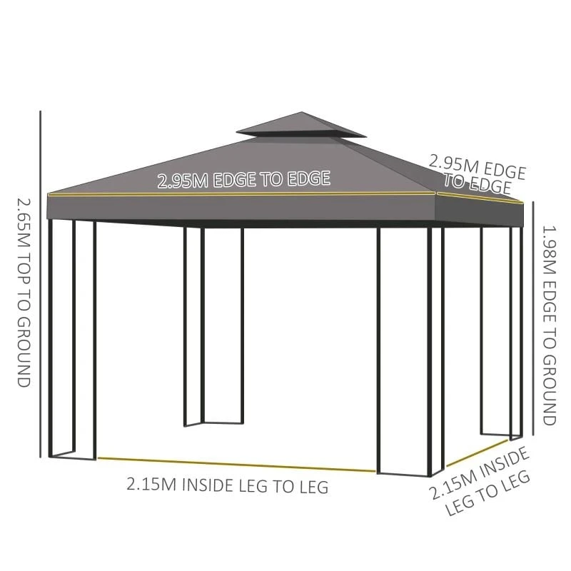 Outsunny 2 Tier Garden Gazebo With Curtains 3000x3000mm - Brown - 84C-043BN 9 Outsunny 2 Tier Garden Gazebo With Curtains 3000x3000mm - Brown - 84C-043BN - Image 9