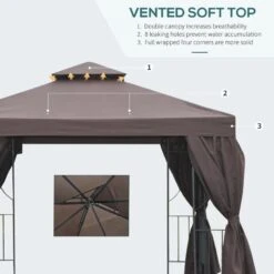 Outsunny 2 Tier Garden Gazebo With Curtains 3000x3000mm - Brown - 84C-043BN 17 Outsunny 2 Tier Garden Gazebo With Curtains 3000x3000mm - Brown - 84C-043BN -OUTSUNNY Sales Shop outsunny 84c 043bn 3