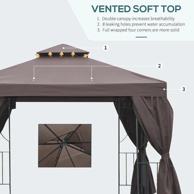 Outsunny 2 Tier Garden Gazebo With Curtains 3000x3000mm - Brown - 84C-043BN 8 Outsunny 2 Tier Garden Gazebo With Curtains 3000x3000mm - Brown - 84C-043BN - Image 8
