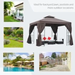 Outsunny 2 Tier Garden Gazebo With Curtains 3000x3000mm - Brown - 84C-043BN 14 Outsunny 2 Tier Garden Gazebo With Curtains 3000x3000mm - Brown - 84C-043BN -OUTSUNNY Sales Shop outsunny 84c 043bn 6