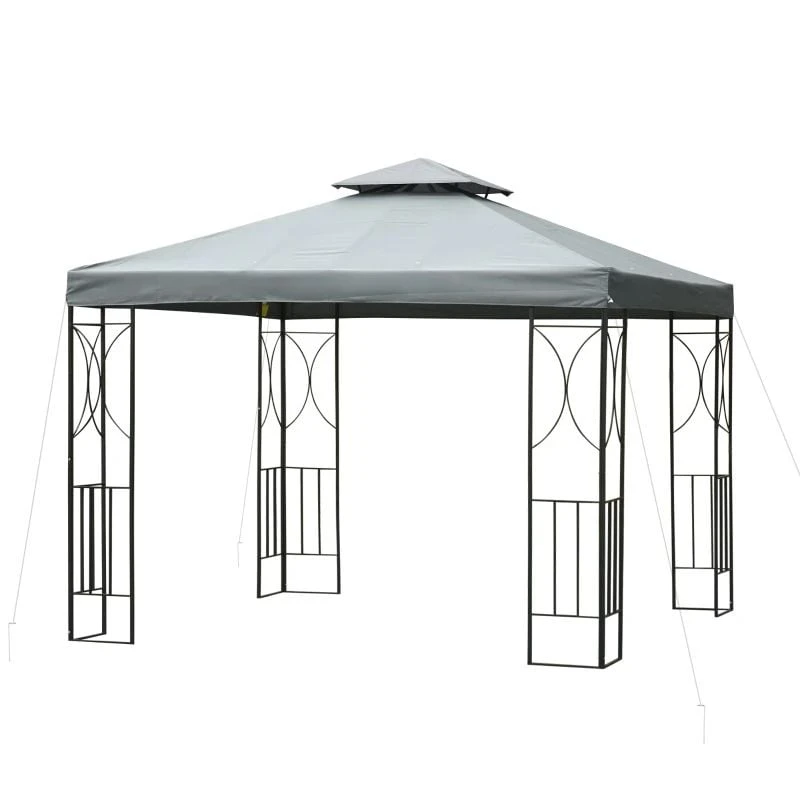 Outsunny 2 Tier Garden Gazebo With Curtains 3000x3000mm - Grey - 84C-043CG 2 Outsunny 2 Tier Garden Gazebo With Curtains 3000x3000mm - Grey - 84C-043CG - Image 2