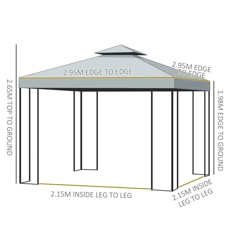 Outsunny 2 Tier Garden Gazebo With Curtains 3000x3000mm - Grey - 84C-043CG 10 Outsunny 2 Tier Garden Gazebo With Curtains 3000x3000mm - Grey - 84C-043CG - Image 10
