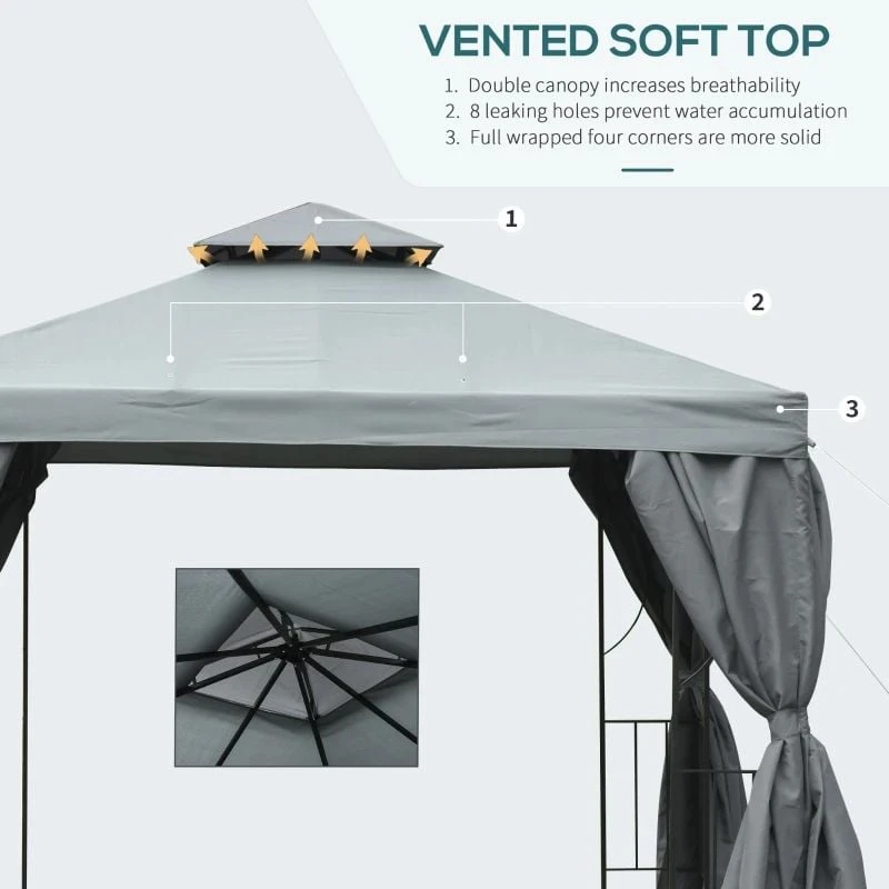 Outsunny 2 Tier Garden Gazebo With Curtains 3000x3000mm - Grey - 84C-043CG 9 Outsunny 2 Tier Garden Gazebo With Curtains 3000x3000mm - Grey - 84C-043CG - Image 9