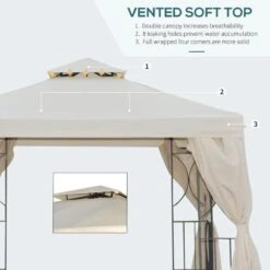 Outsunny 2 Tier Garden Gazebo With Curtains 3000x3000mm - Beige - 84C-043CW -OUTSUNNY Sales Shop outsunny 84c 043cw 3