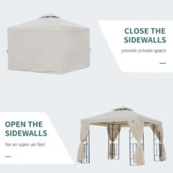 Outsunny 2 Tier Garden Gazebo With Curtains 3000x3000mm - Beige - 84C-043CW -OUTSUNNY Sales Shop outsunny 84c 043cw 5