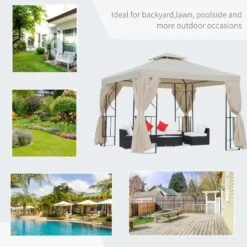 Outsunny 2 Tier Garden Gazebo With Curtains 3000x3000mm - Beige - 84C-043CW -OUTSUNNY Sales Shop outsunny 84c 043cw 6