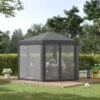 Outsunny Hexagon Gazebo With Netting Walls 4000x4000mm - Grey - 84C-044CG -OUTSUNNY Sales Shop outsunny 84c 044cg 15